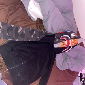 Black ABC Bape Camo Tiger Shark Double Hood Full Zip